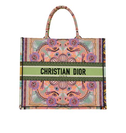 Lights Embroidery Large Book Tote, &pound;1,600, Handbags, Green/Orange/Pink, Canvas, Front view